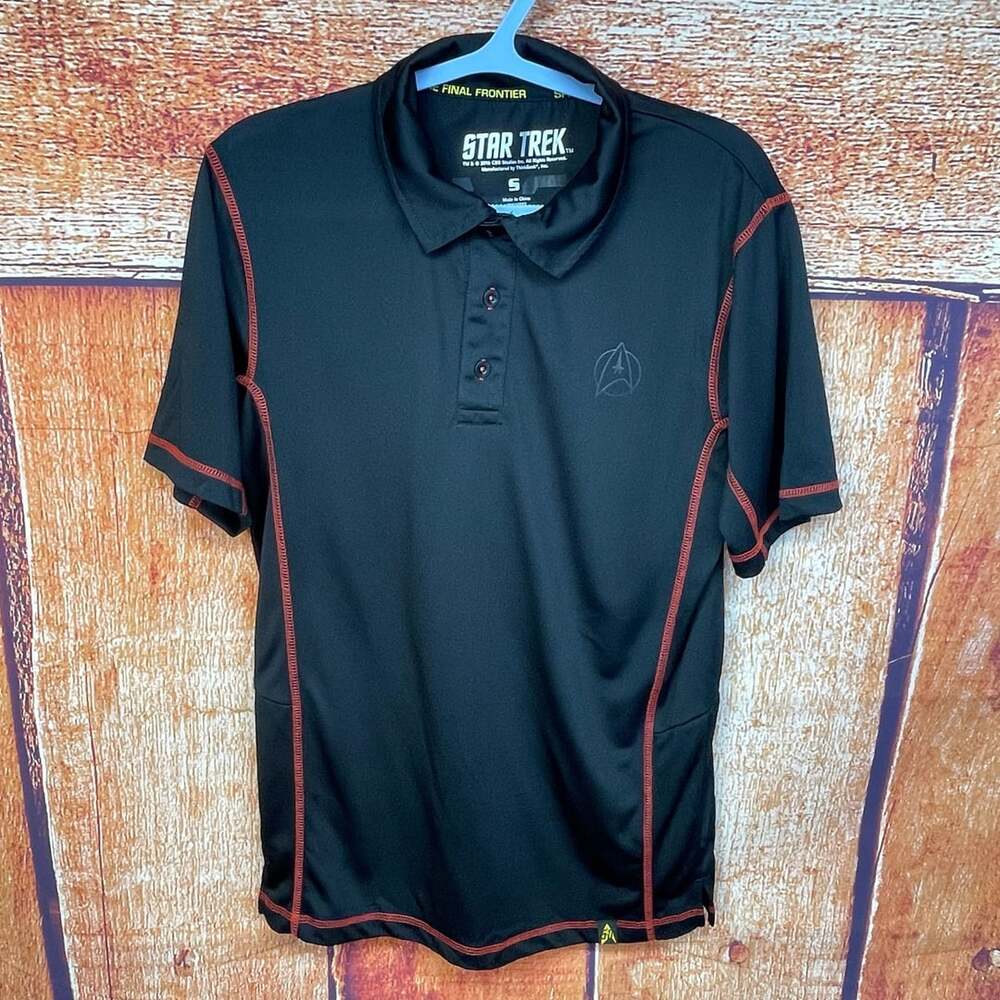 Star Trek ThinkGeek Black Piped Polo Shirt With Red Stitching Size Small